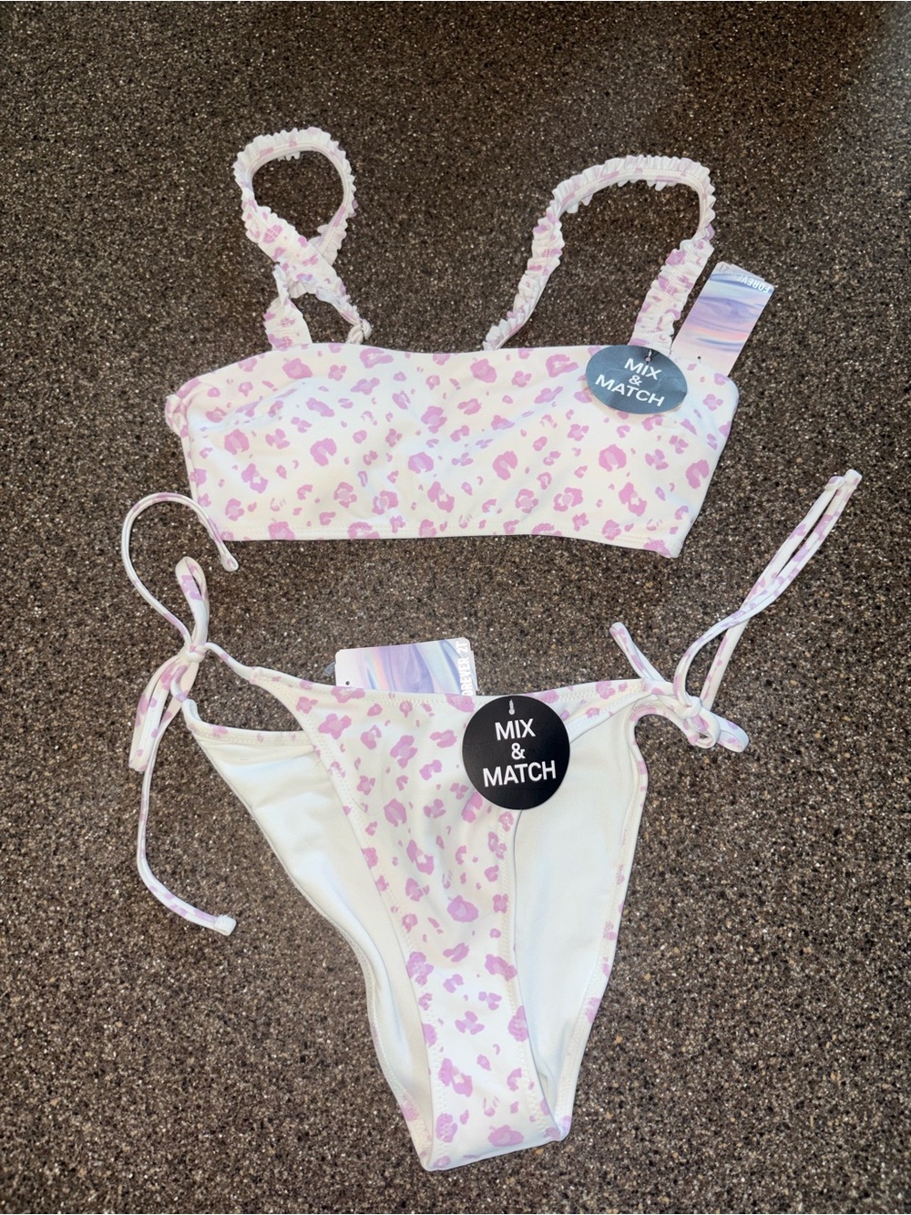 Forever 21 Pink and White Leopard Print Tie-Side Bikini Set